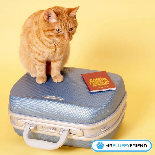 how to travel with a cat cat on a suitcase ready to travel